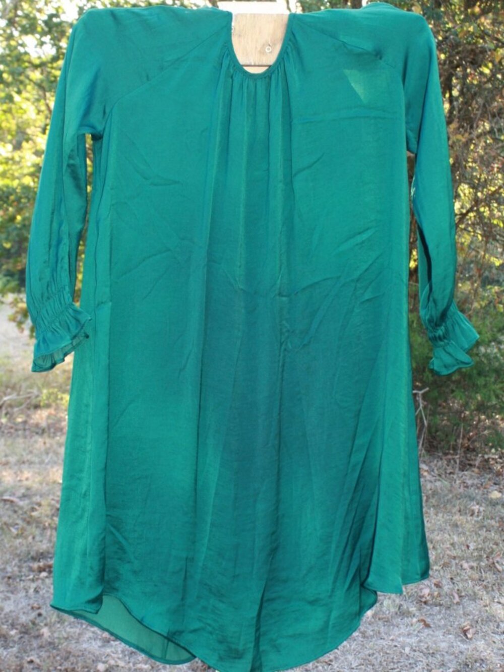 Old Navy Green Cold Shoulder Satin Long Sleeve Dress, Size M